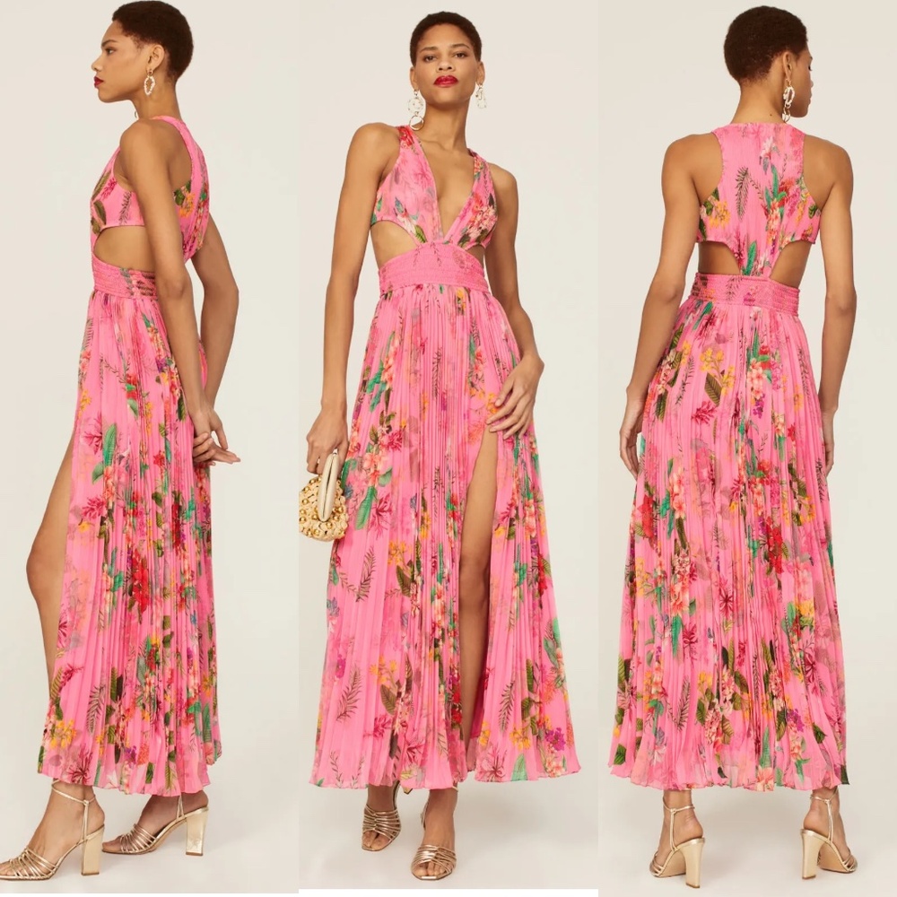 Rococo and sand floral cutout pleated maxi dress FIRM PRICE